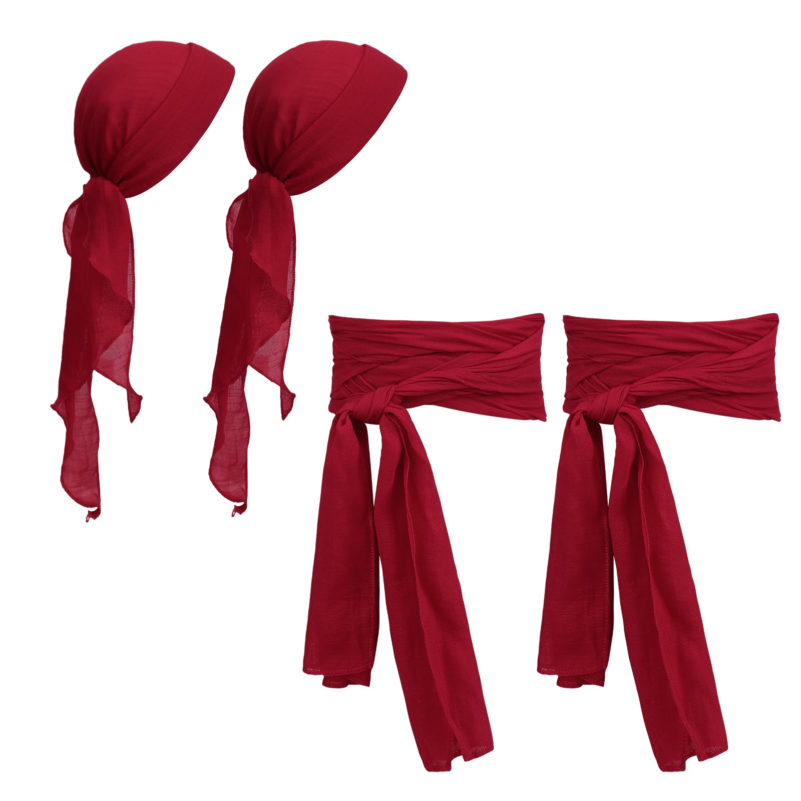 Lot De 3 Accessoires Pirate Médiéval – Bandana, Ceinture Et Collier Crâne – Déguisement Halloween Ou Carnaval