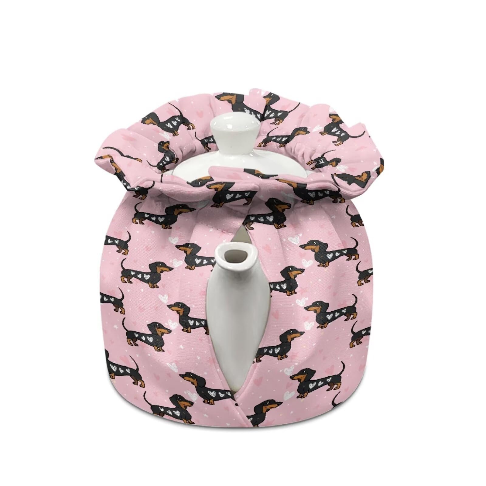 Wanzuoeng Soft Insulated Tea Cozies for Tea Pot, Dachshund Heart Print Teapot Dust Cover, Keep Breakfast Warm Teapot Cosy for Kitchen Home Decoration