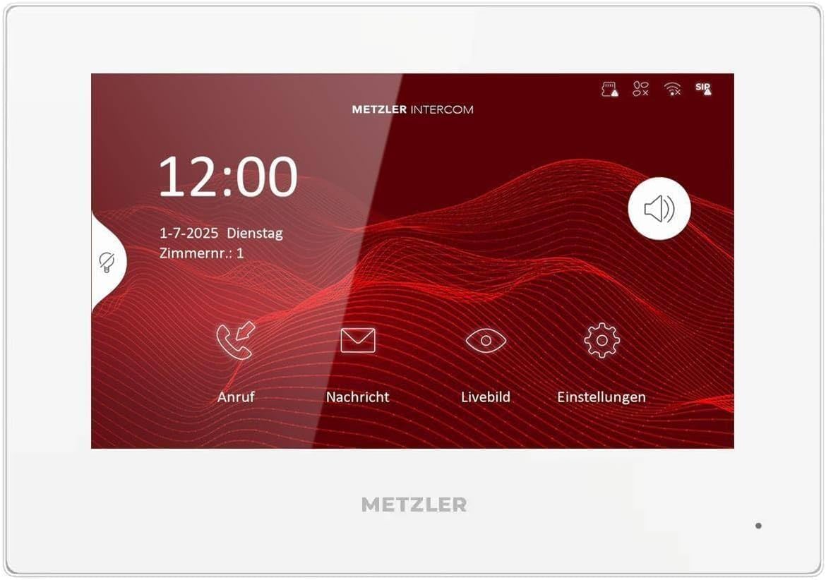 Metzler VDM10 2.0 Innenstation Home, 7 Zoll Touchscreen, 2-Draht IP, Weiß | 200 mm × 140 mm × 25.1 mm.