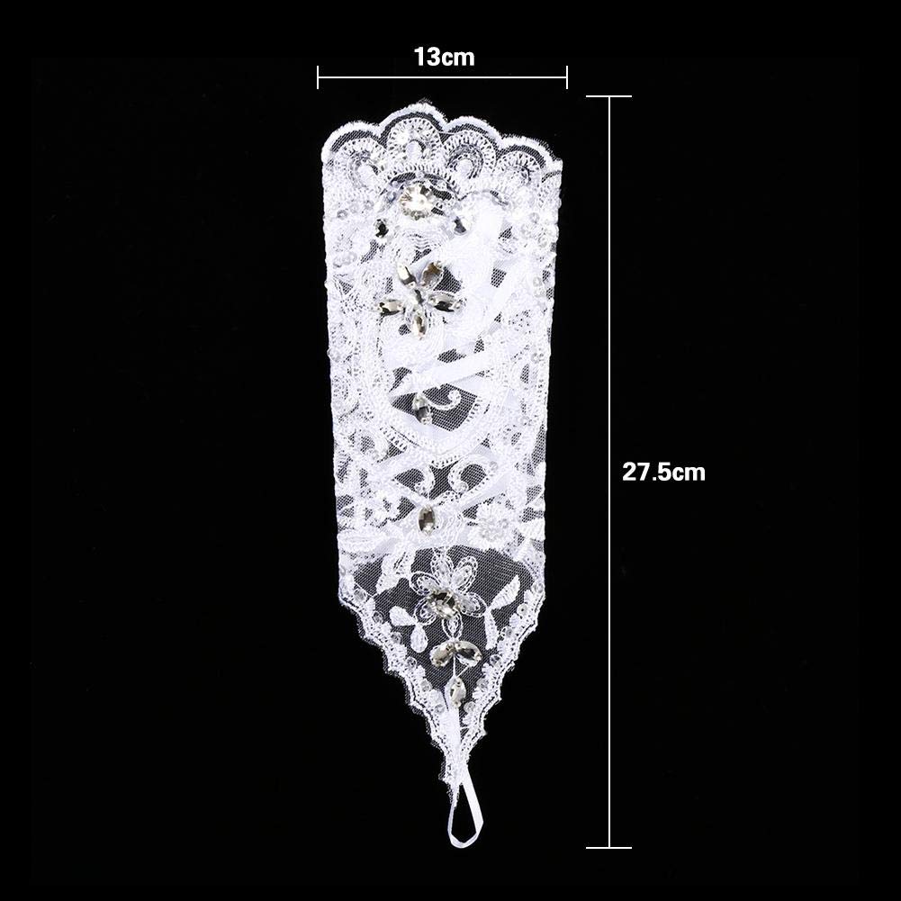 Guanti Da Sposa Pizzo Bianchi Senza Dita Strass Baciamano - Foto 12