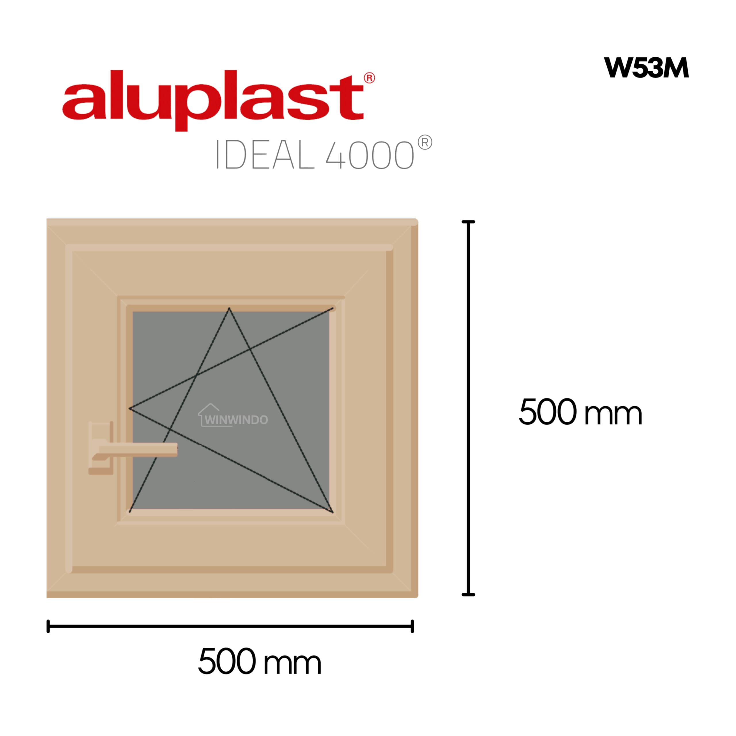 Ventana PVC Reforzada 500x500 Roble Dorado | Oscilobatiente Derecha | Cristal Climalit Mate | Perfil Aluplast | Entrega 24/48h