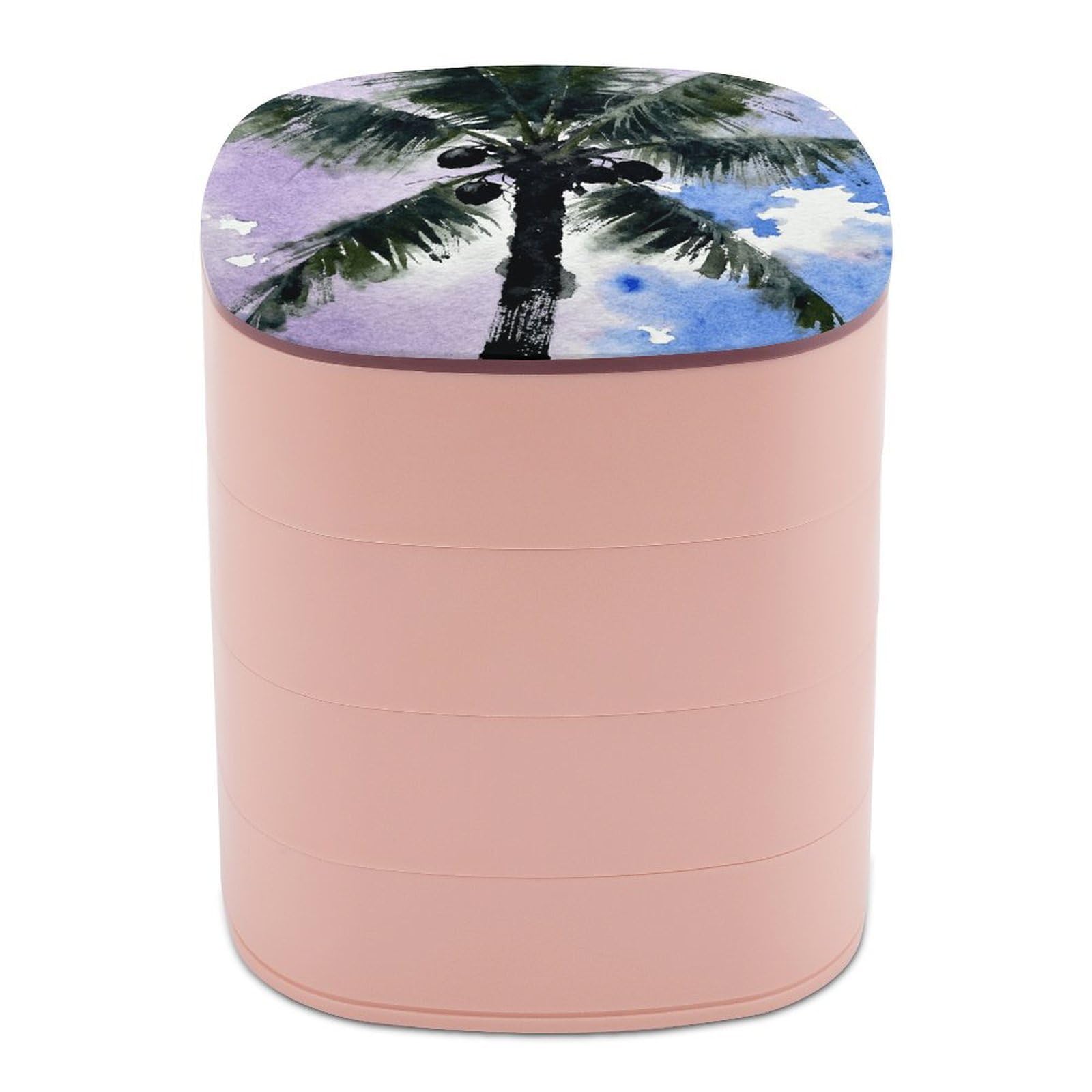 VstaDank Black Coconut Tree Jewelry Box 360° Rotatable Jewelry Organizer 4 Layers Jewelry Case with Lid Fashion Portable Earring Holder for Bracelets Rings Bracelets Vanity