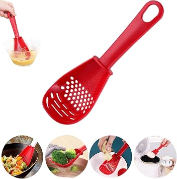 Multifunctional Kitchen Cooking Spoon, 2026 New Heat Resistant Kitchen Utensils Slotted Spatula Spoon, Small Silicone Spoon Tool for Cooking, Draining, Mashing, Grating, Separating Red