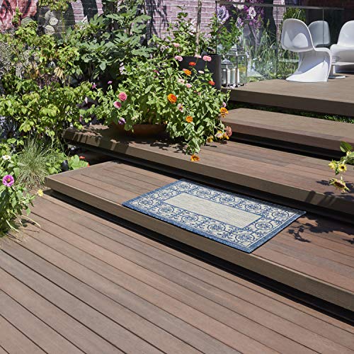 Nourison Garden Party Indoor/Outdoor Ivory Blue 2'2" X 3'9" Area Rug, Easy Cleaning, Non Shedding, Bed Room, Living Room, Dining Room, Deck, Backyard, Patio (2X4) #TOP1
