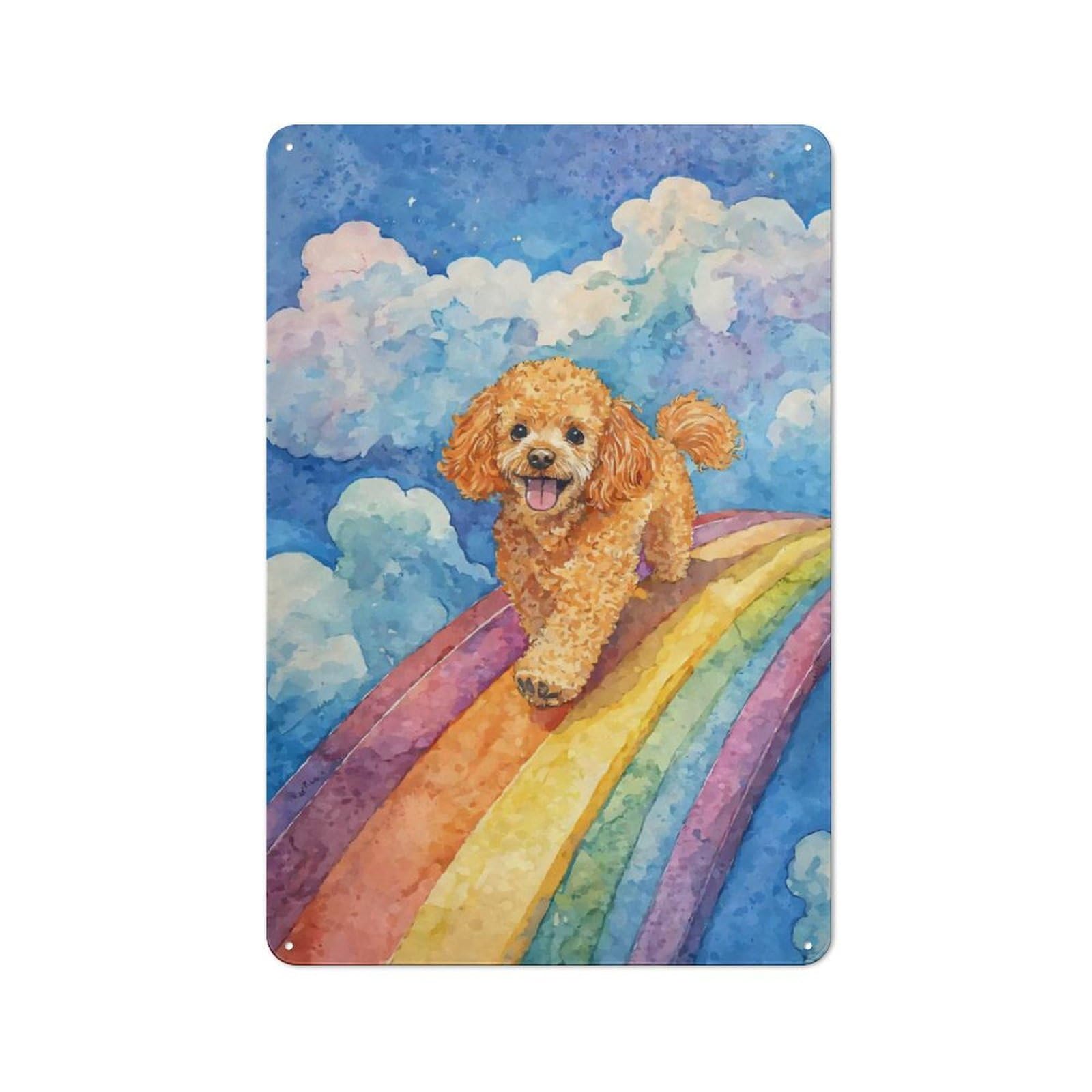 Junmoney Poodle On Rainbow Bridge Rustic Metal Sign 30X20cm For Lounge Or Reading Corner, For Reading Corner Decorators