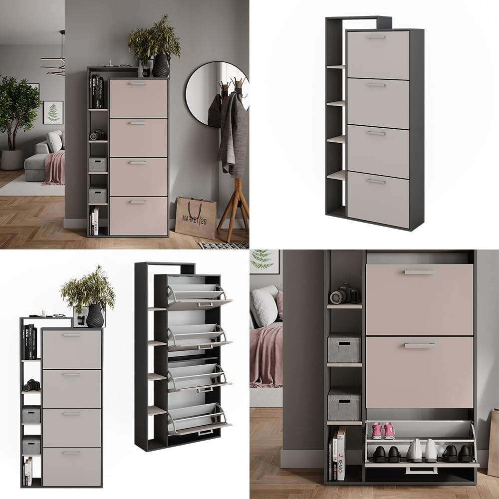Vicco Scarpiera Orlando, Antracite/grigio, 80 x 166.1 cm con 4 scomparti, per la conservazione e l’organizzazione delle scarpe nell’ingresso