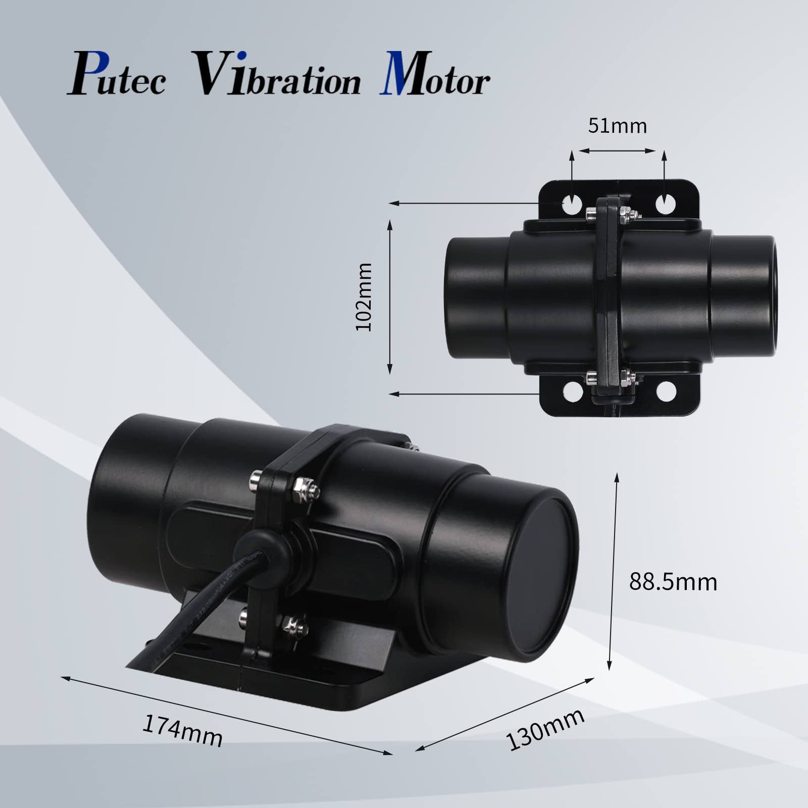Putec 12V DC Vibrator Motor – 200 Lbs Vibrating Force, 4500 RPM, For Salt/Sand Spreaders, Concrete Mixers & Hoppers (Aluminum Alloy)