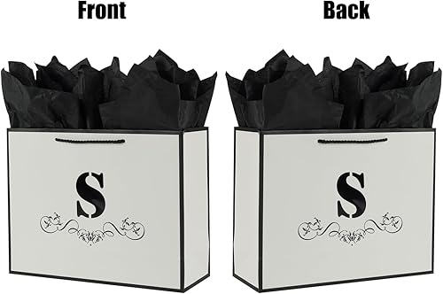 Miniatura 3 de ysmile Bolsa de regalo de letras con papel de envoltura para hombres, mujeres, niños y niñas, bolsa de papel grande de 12 pulgadas de color blanco y