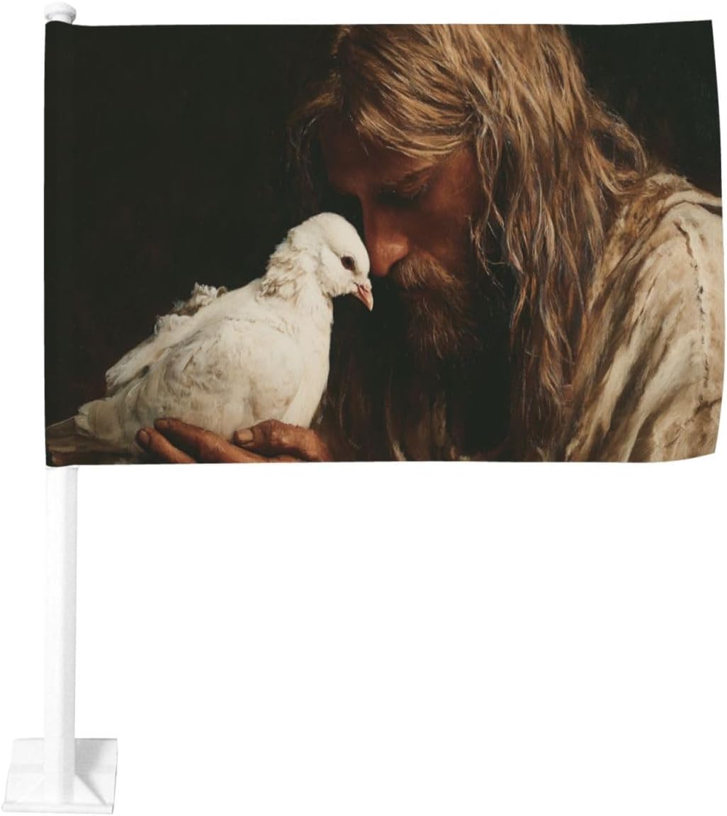 Peace With Jesus White Dove Car Flag Outdoor Window Clip 12 X 18 Inch Double Side Car Decoration