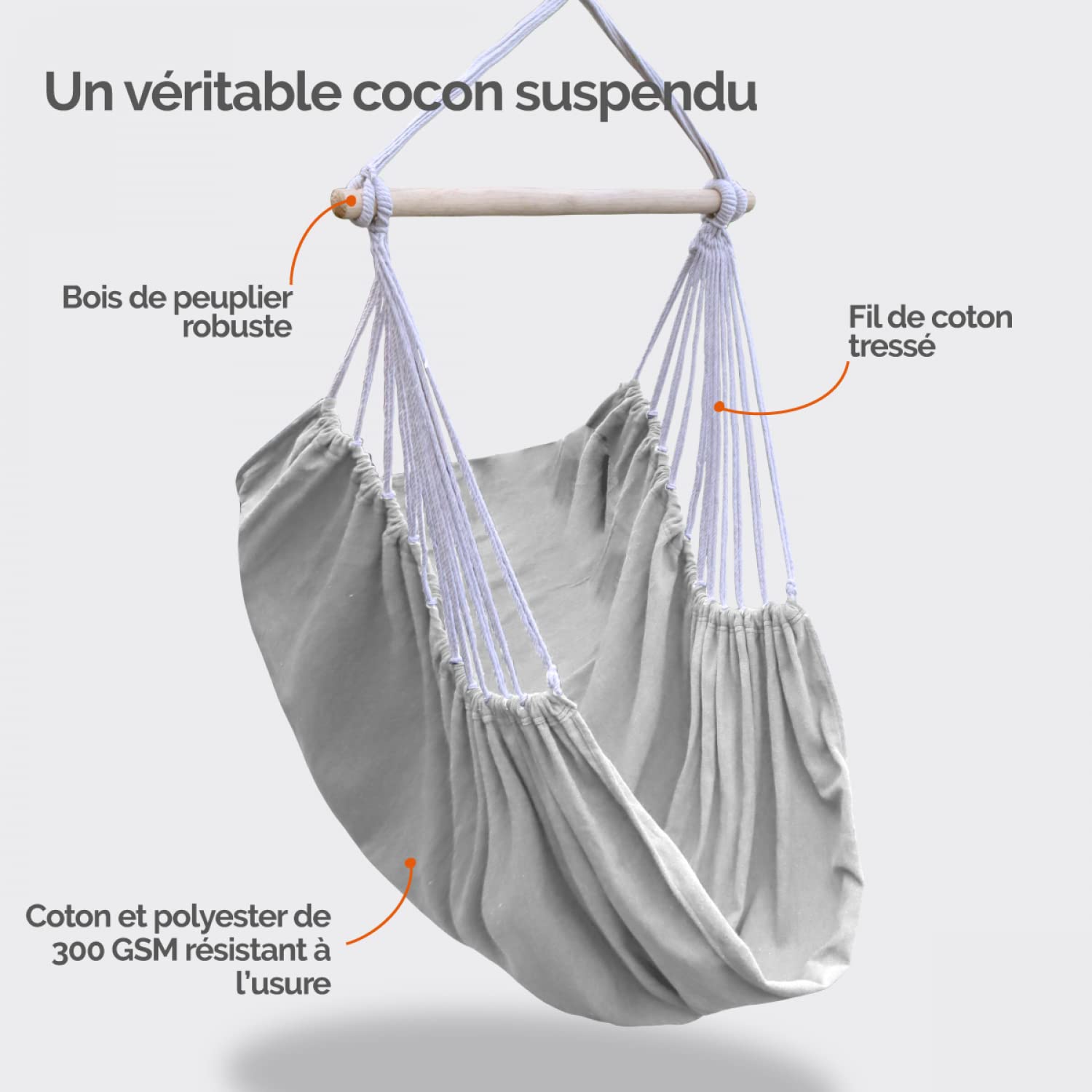 Linxor - Chaise hamac Suspendue avec système d'attaches - Plusieurs Coloris Disponibles