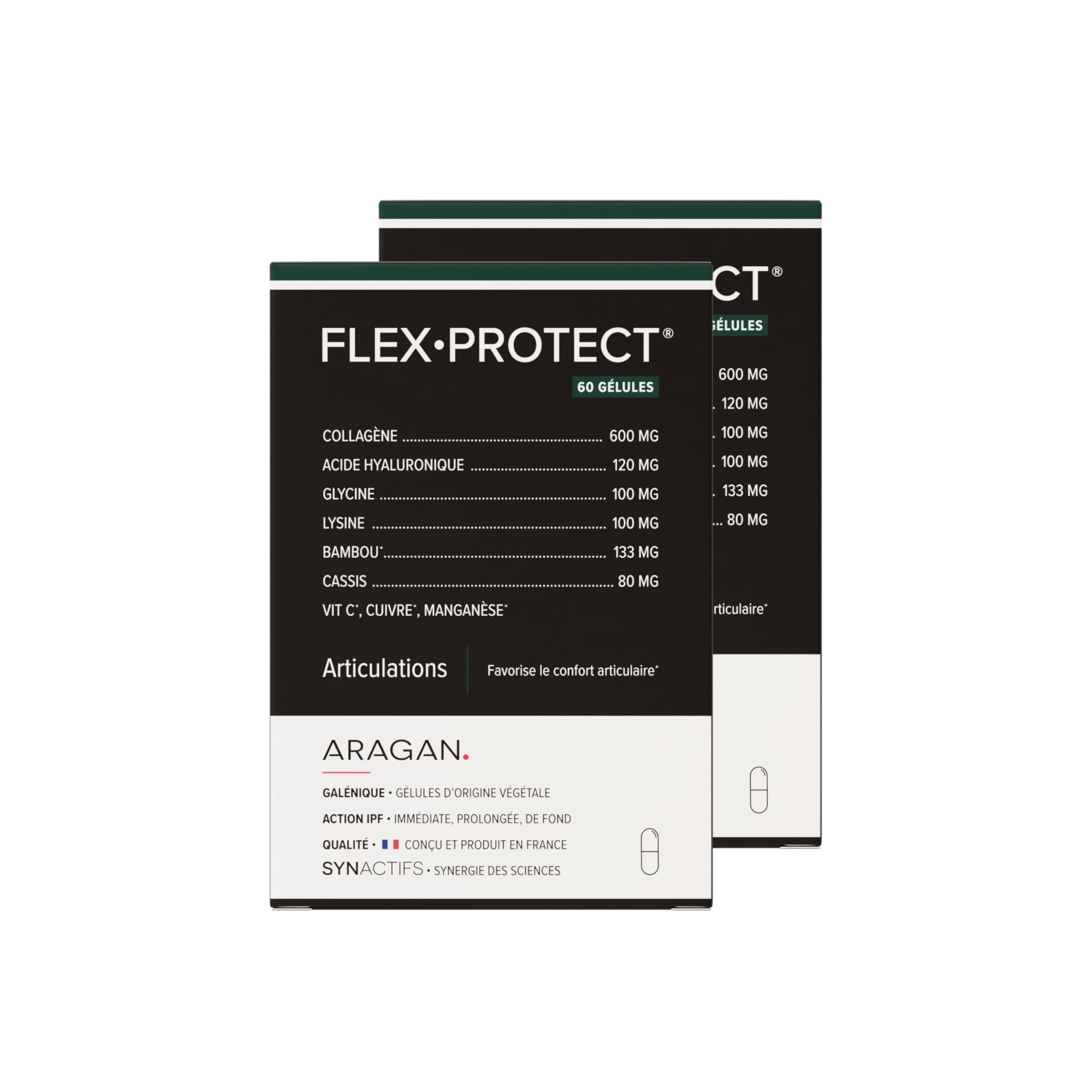 ARAGAN - Synactifs Lot de 2 FlexProtect - Complément Alimentaire Articulations - Collagène, Acide hyaluronique, Bambou, Cuivre - 120 gélules - 1 à 2 mois de prise - Fabriqué en France
