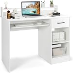 Tangkula Computer Desk with Drawer & Keyboard Tray, 22 Inch Wide Modern Study Writing Desk with Desktop Hutch & Storage Shelves, Home Office Desk for Kids, Wood PC Laptop Desk, Desk for Bedroom