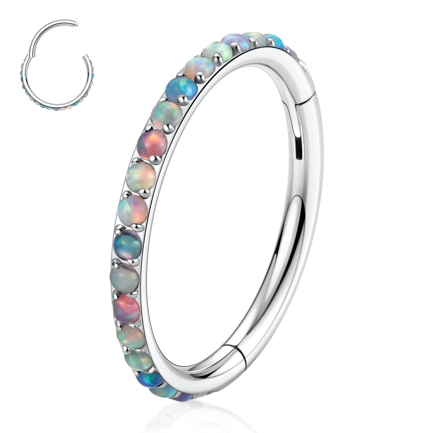 PEAKLINK 316L Surgical Steel Nose Ring Opal Nose Hoop Cartilage Earring Tragus Helix Conch Rook Daith Piercing Jewelry Lip Septum Piercing