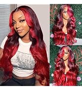 YMS Red Lace Front Wigs Human Hair 150% Density Wigs for Black Women Human Hair Ombre Red Glueles...
