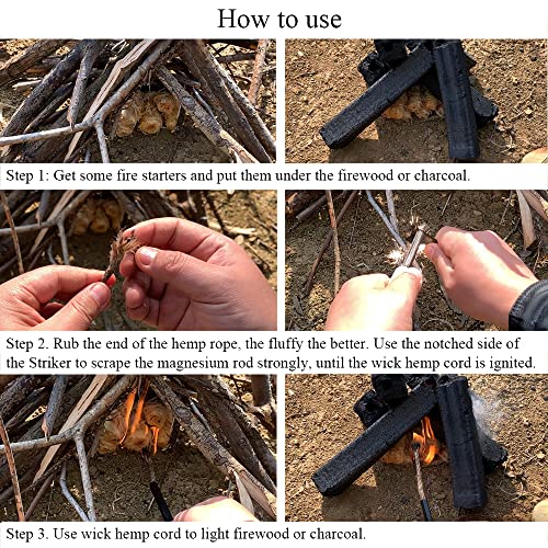 Camping Emergency Fire Starters Survival Tool Kit, 12Pcs Waterproof Wood Wool Fire Starters, Ferro Rod Flint And Steel Striker, Wax Coated Hemp Rope, Multifunctional Outdoor Storage Bag #TOP1