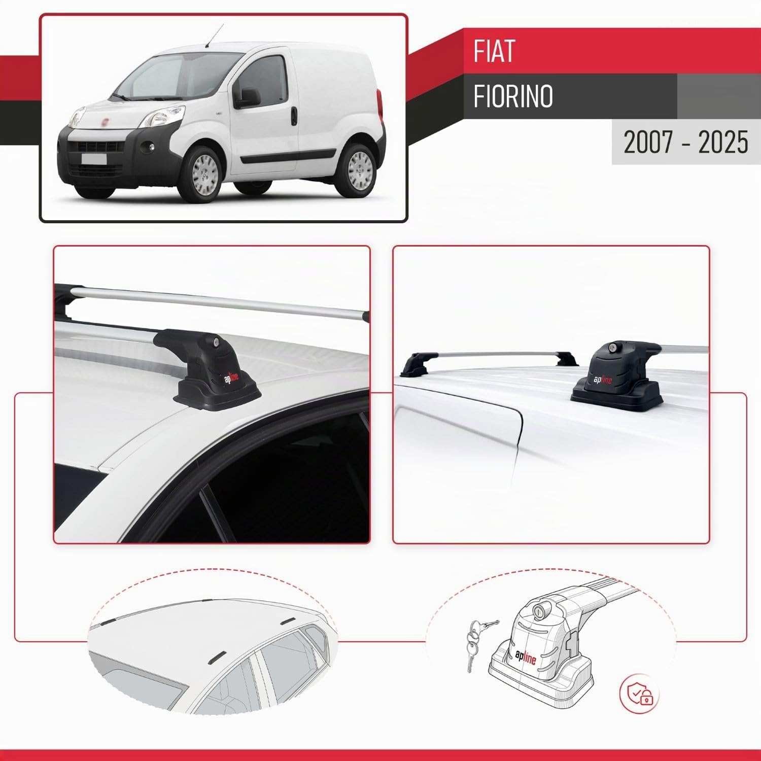 Compatibile con Fiat Fiorino 2008-2025 ACE-3 Barre Tetto Portapacchi Auto Barre Portatutto Grigo Alluminio 2 Barre