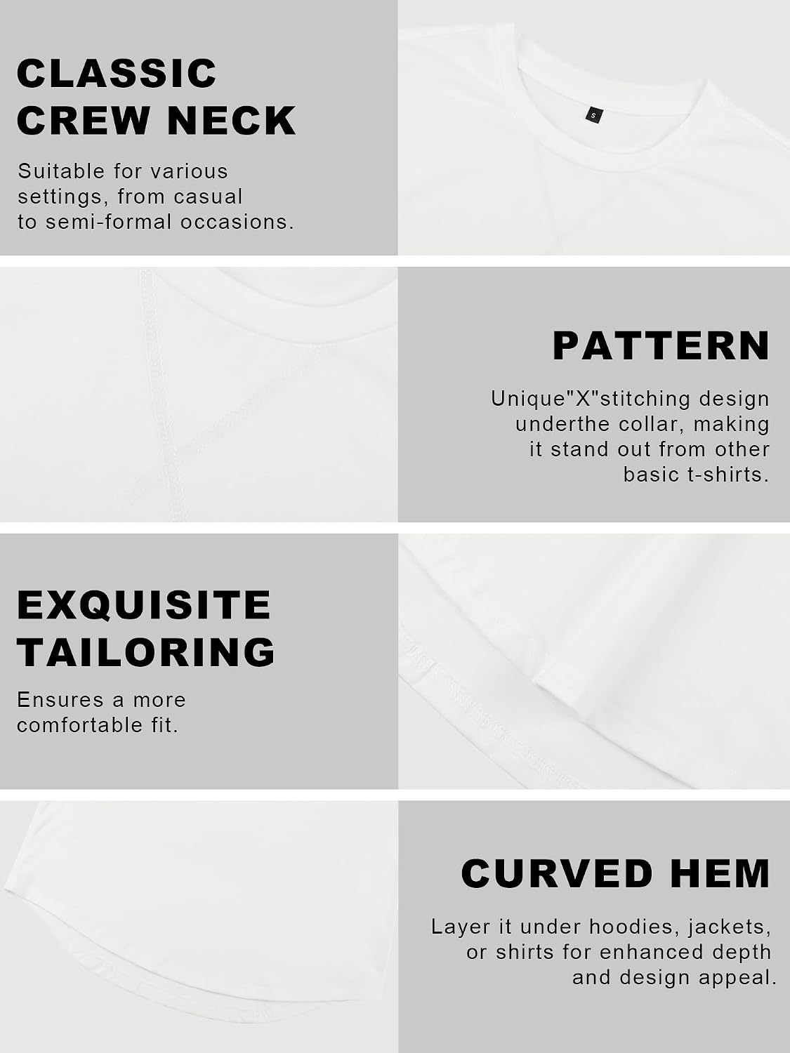 Comdecevis Mens Short Sleeve T-Shirts Crewneck Curved Hem Cotton Tees Hipster Hip Hop Longline Shirts