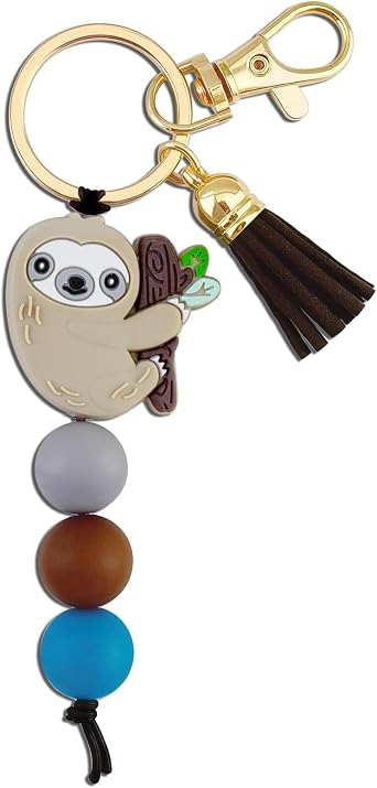 Sloth Gifts For Women Girls Sloths Keychain Ornament Stuff Sloth Themed Decor Silicone Bead Jewelry With Tassel Bag Charms For Sloth Lover Handbag, Wallet, Backpack, Keyring, Car Key Accessories