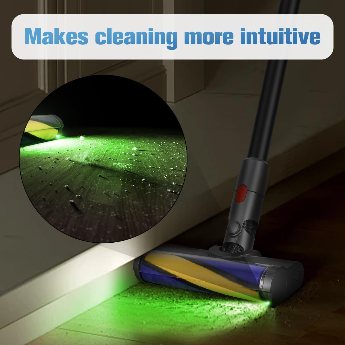 Brosse pour Dyson V10 V11 V7 V8 | Tête de Brosse à Rouleau, Lumières LED, Révèle la Poussière Invisible, Adaptée aux Planchers Durs