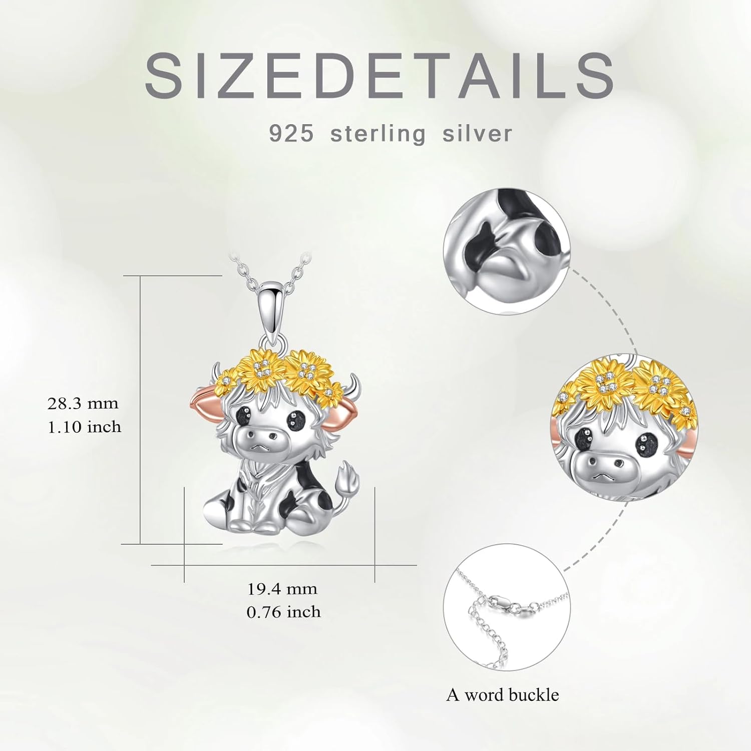 Diamond Cow Necklace for Women 925 Sterling Silver Cow and Sunflower Pendant Necklaces Cute Animal Jewelry Gifts for Mom Wife Sister Friend Christmas Mother's Day,18+2 inch - Image 5