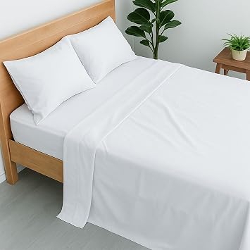Cottington Lane 100% Cotton Queen Sheet Set, 4 Piece White Luxury Hotel Quality Sheets, Deep Pocket Fits 8-16 Inch Mattress, Breathable, Durable, Cooling Sheets with Smooth Satin Weave