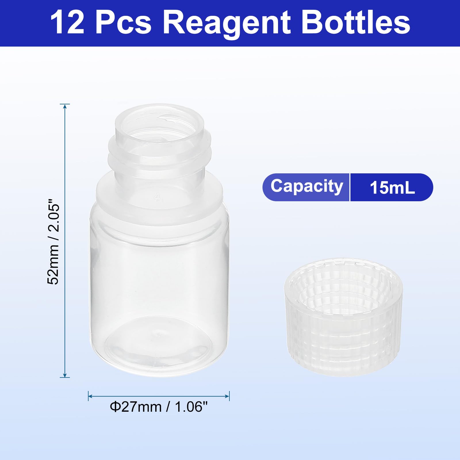 PATIKIL 12Pcs 15ml Reagent Bottles, PP Wide Mouth Round Bottles with Screw Cap for Lab Water Reagent Liquids Solid Sample Storage Seal, Translucent