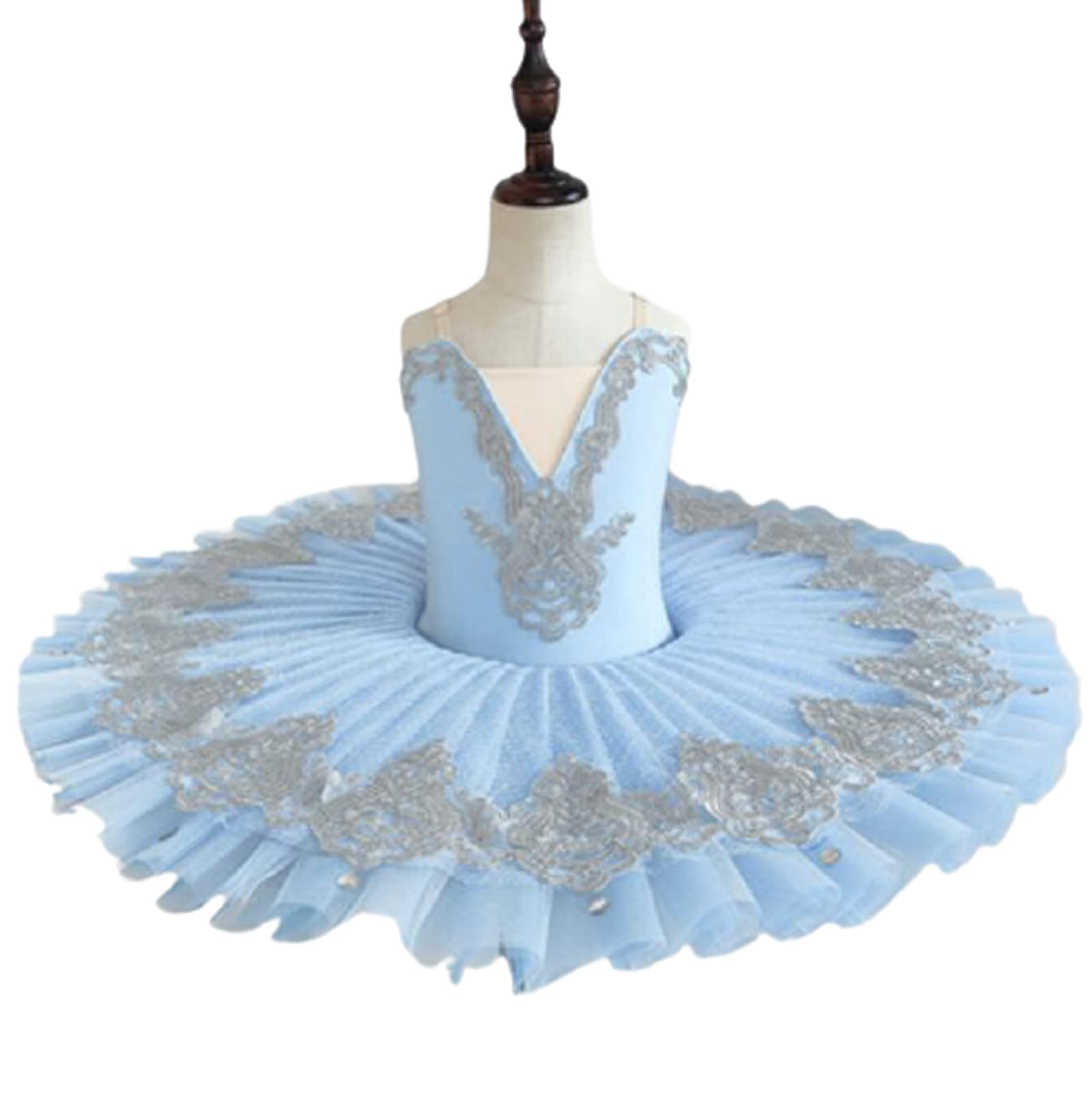 OTMYIGO Dziewczęca sukienka baletowa, trykot baletowy dla dziewcząt, tiulowa spódniczka tutu, balerina, taniec, jezioro, kostium na konkurs, NIEBIESKI, XXS