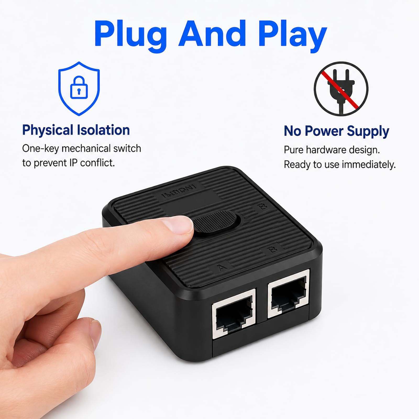 Netzwerk Switch 2 Ports, LAN Switch 2 in 1 Out Gigabit Ethernet 1000Mbits Passiver 1-in-2-out / 2-in-1-out Umschalter ohne Stromversorgung mechanischer RJ45 vergoldet mit CAT5e CAT6 CAT6A CAT7 Kabeln