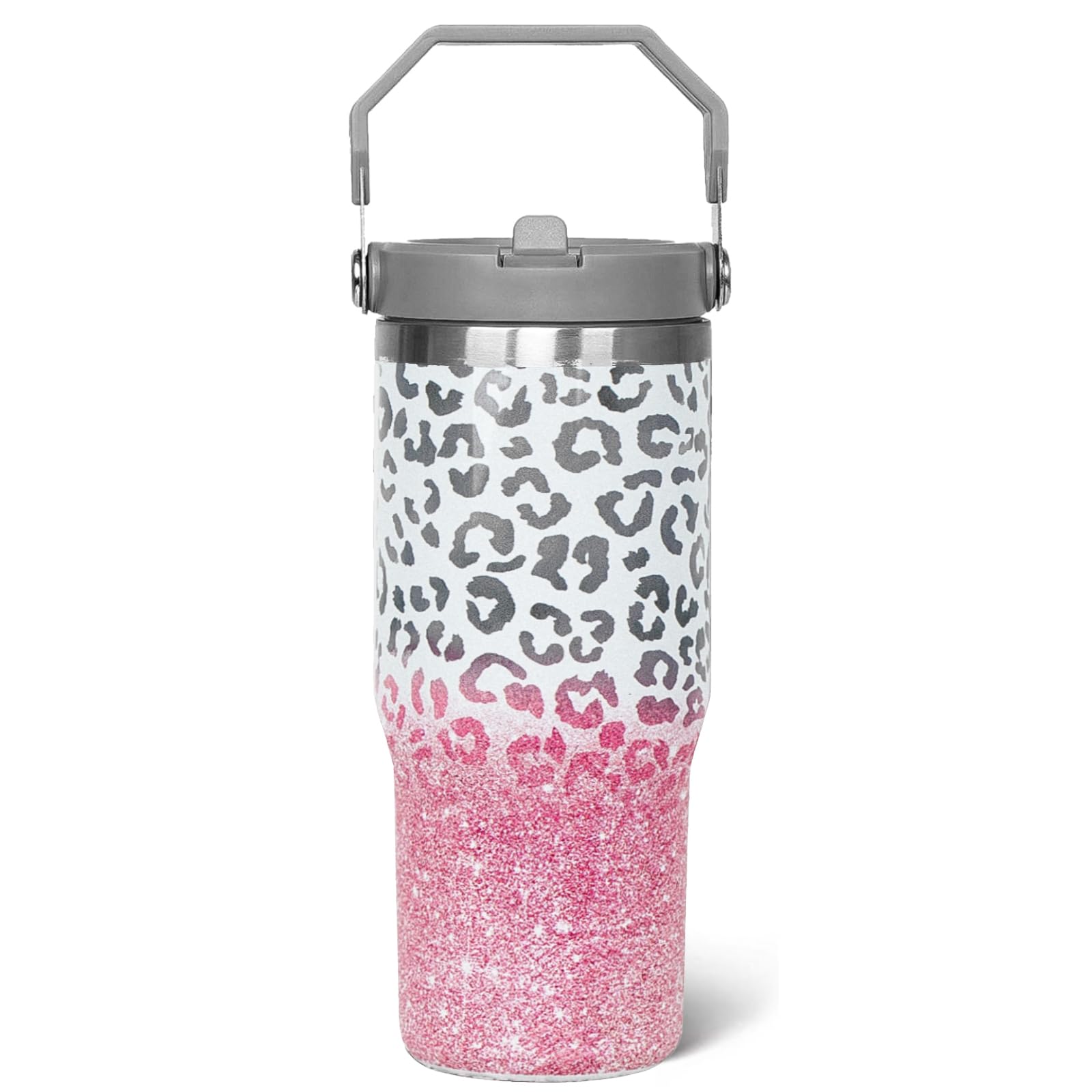 Rcvlauf 30 oz Leopard Print Tumbler with Handle Flip Straw Leopard Coffee Mug Leak Proof Insulated Cup Water Bottle Gifts for Women