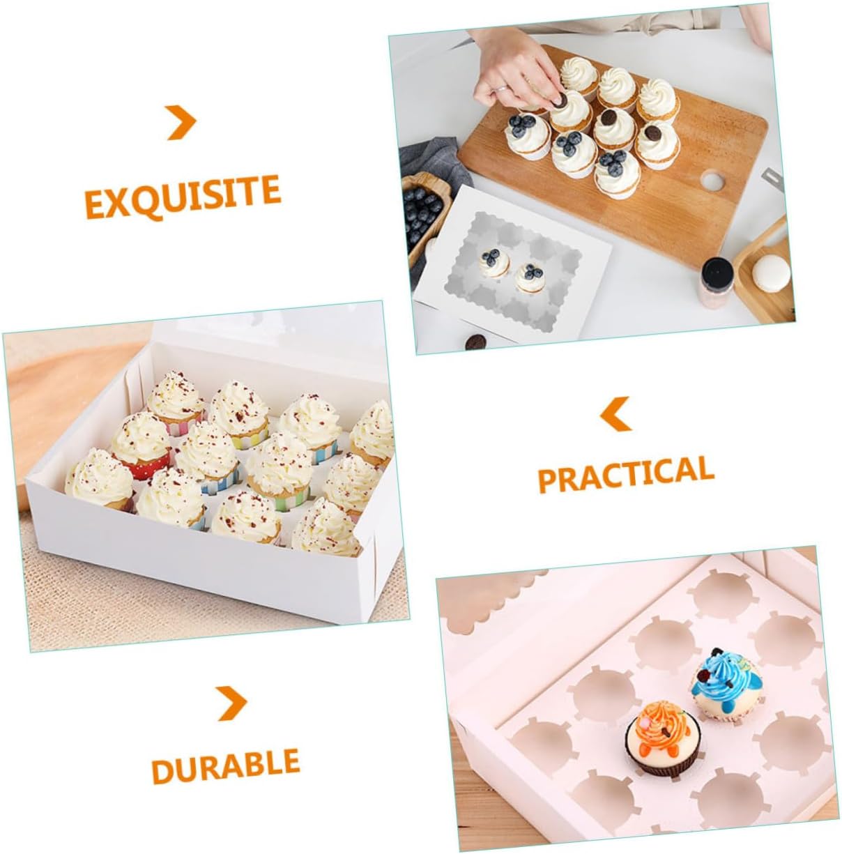 iplusmile 10pcs Muffin Cake Wrapping Paper Boxes with Window, White Cardboard Bakery Packaging for Cupcakes, Egg Tarts, and Pastries, Food Storage Container for Parties and Baking