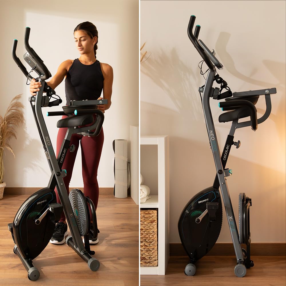 Cecotec Vélo Statique Pliable Magnétique X-Bike avec Écran LCD, Résistance Variable (8 niveaux), Selle Confort, Volant d’Inertie 1,5k, 2,5 et 3kg, Pliage Facile et Compact