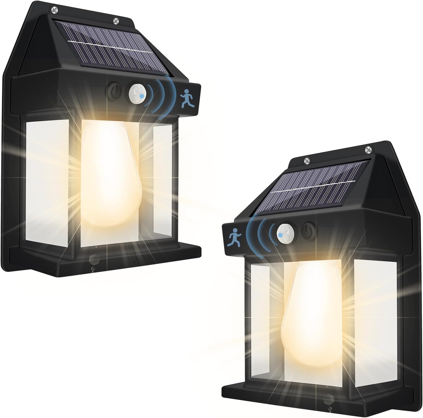 Rheme 2 Pack Solar Fence Lights, Outdoor Wall Lights Waterproof Retro LED Wall Lights for Garden Fence Patio Decking Gate Yard Decoration (2 Pack Black)