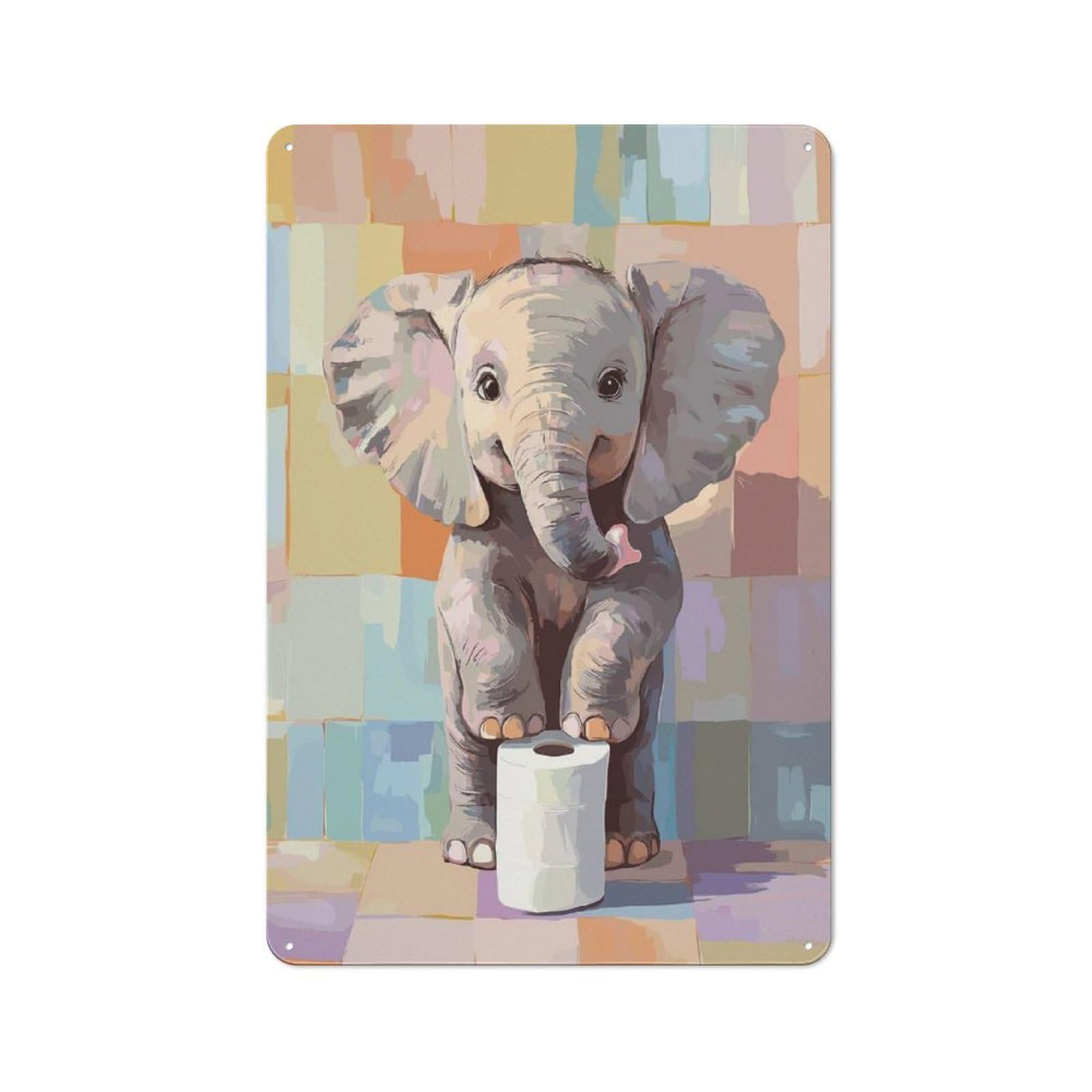 Junmoney Cute Elephant With Toilet Paper Roll Country Vintage Metal Wall Decor 30X20cm, Decorative Tin Sign For Cottage, Kitchen, Hallway Or Breakfast Nook