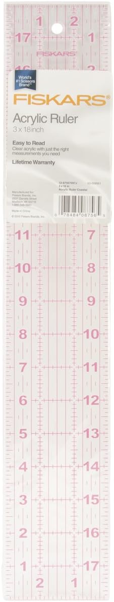 Fiskars 12-87567097J Acrylic Ruler, 3-Inch by 18-Inch