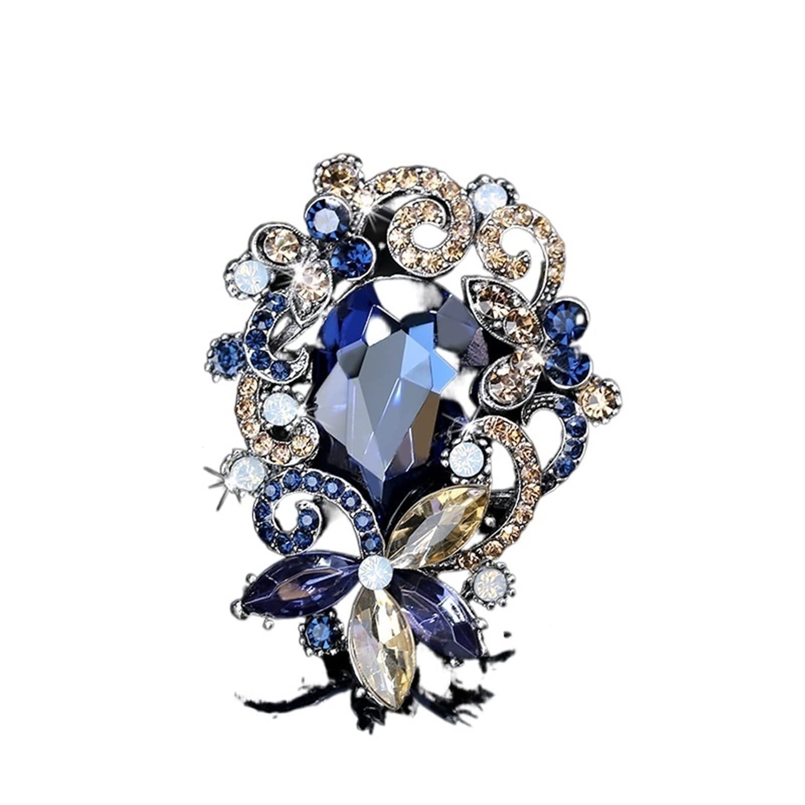 YBRAVO Lapel Pins, Female Vintage Blue Purple Big Crystal Flower Brooches For Women Gold Color Zircon Alloy Plant Brooch Safety Pins (Color : Hortel�)