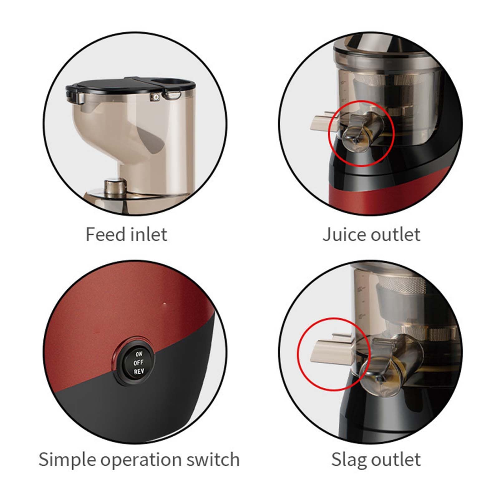 Estrattore di succo di frutta e verdura di grande diametro, estrattore di succo lento a freddo da 800 W, estrattori di succo a masticazione, macchine per spremitura elettriche da 3 pollici (80 mm) p