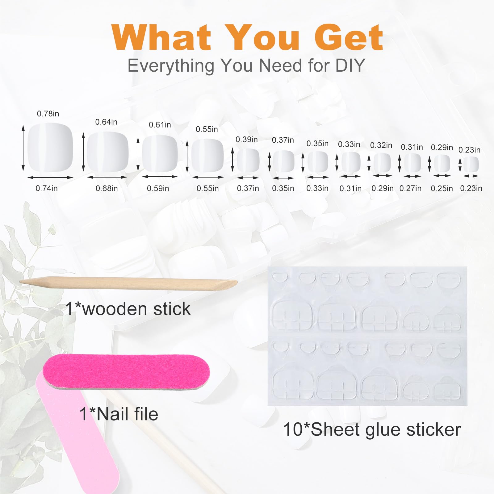 Ouligay 240pcs White Press On Toenails, Short Square Solid Color Fake Toe Nails - Image 2