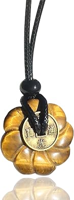 Double Lucky Celtic Lotus Donut and Feng Shui Coin Amulet Necklace - 30mm Good Luck and Protection Gemstone Pendant - Spiritual and Positive Energy Jewelry Gift for Women and Men