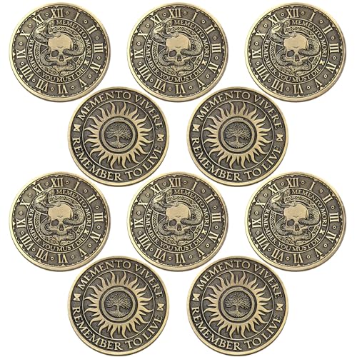 Image of Misdary 10 Pcs Memento Mori Coin Skull Memento Vivere Reminder Token Metal Challenge Coin Medallion Stoicism Gift Challenge Stoic Reminder Pendant for Daily Stoic Practice