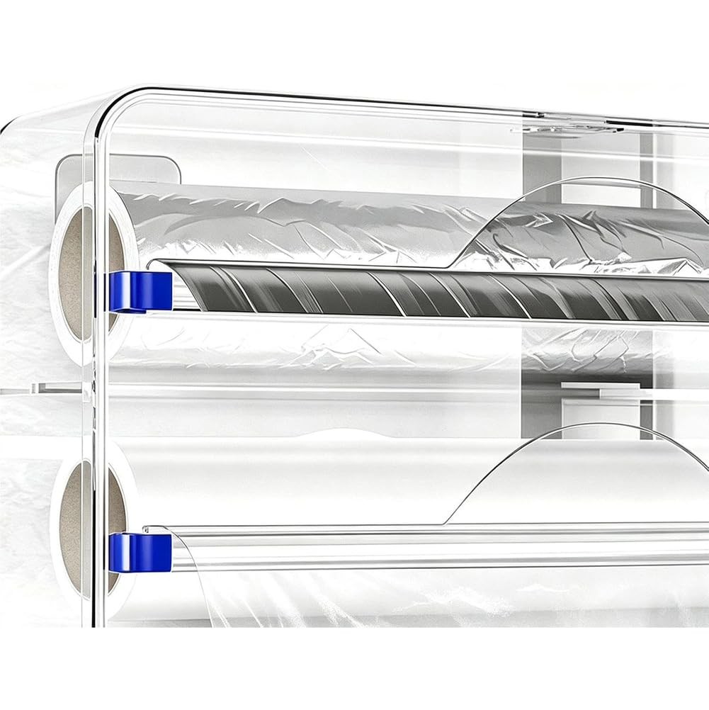 Caja de Almacenamiento de Pared, Soporte para Film Transparente con Dispositivo de Corte, Sistema de Almacenamiento práctico y Grande con protección contra el Polvo