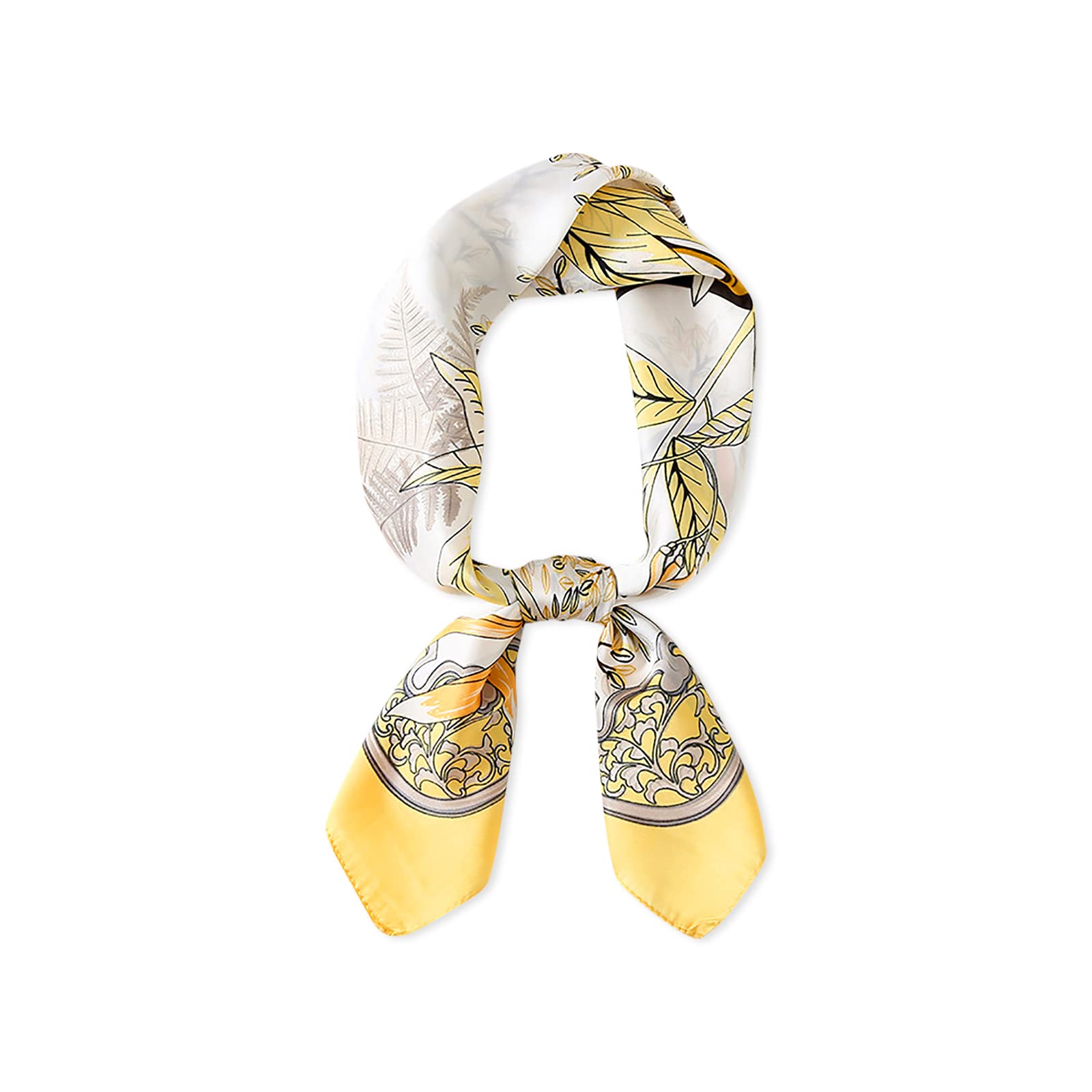 LumiSyne Silk Scarves For Women Artistic Printed Square Scarf Maple Leaf Pattern Satin Silk Neckerchief Headdress Hairband (Yellow)