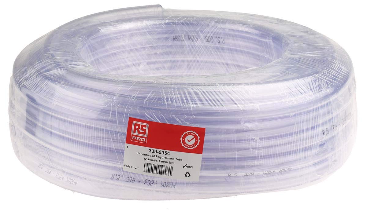 RS PRO Schlauch, Ø 12.5mm 19mm Klar PUR Übertragung 10 bar für Labor x 25m