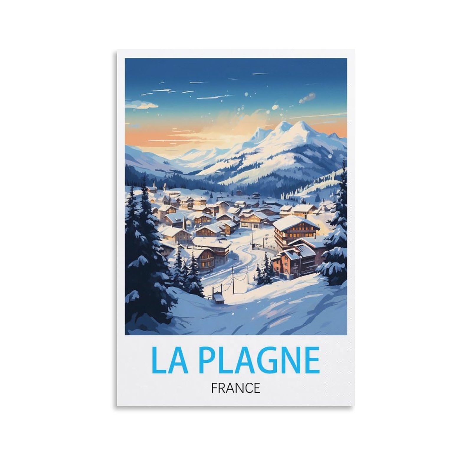 Orbana Unframe-Style La Plagne France Vintage Travel Poster 20X30inch(50X75cm) Canvas Print For Living Room, Bedroom, Dorm, Home, Office Wall Decoration