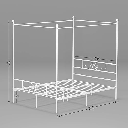 Miniatura 2 de Weehom Marco de cama con dosel completo con cabecero y estribo, marco de cama de metal con 4 carteles, no necesita somier, base de colchón para