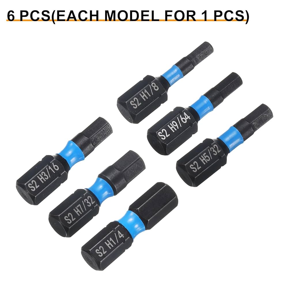 HARFINGTON 6pcs H9/64-H7/32 SAE Hex Screwdriver Bit 1/4