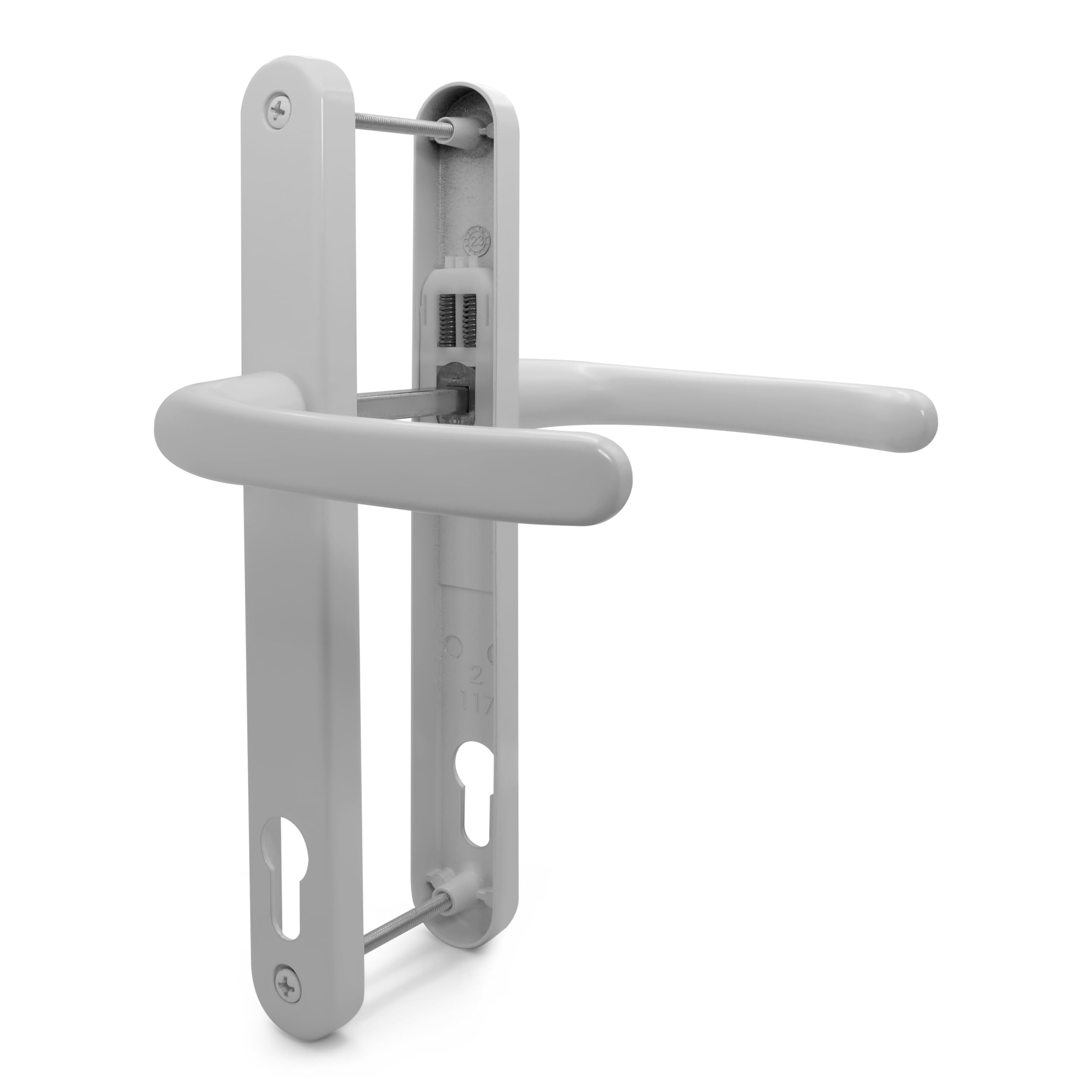 TSS White UPVC Door Handle Pair Set, 117mm PZ (Centres), Sprung, Lever Lever, 237mm Screw to Screw (Screw centres)
