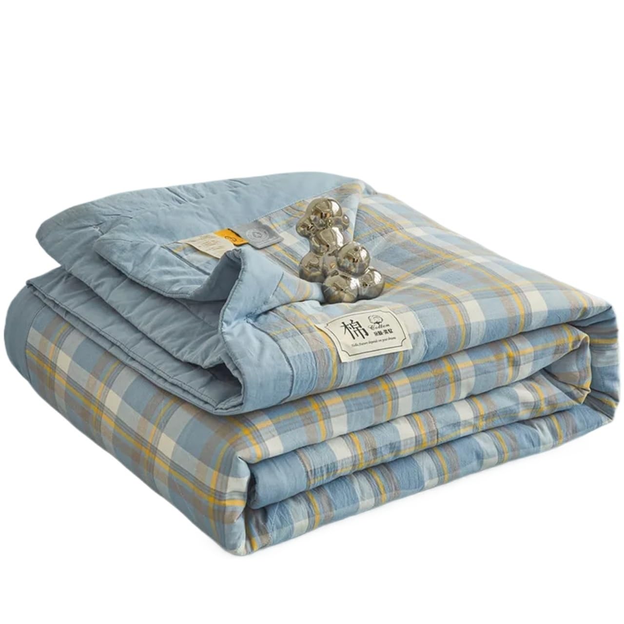 IUVYTA Summer Duvet Cotton Quilted Comforter Long Staple Quilt Core Air-conditioning Washed Plaid Soft Duvet(Color 5,200x230cm)