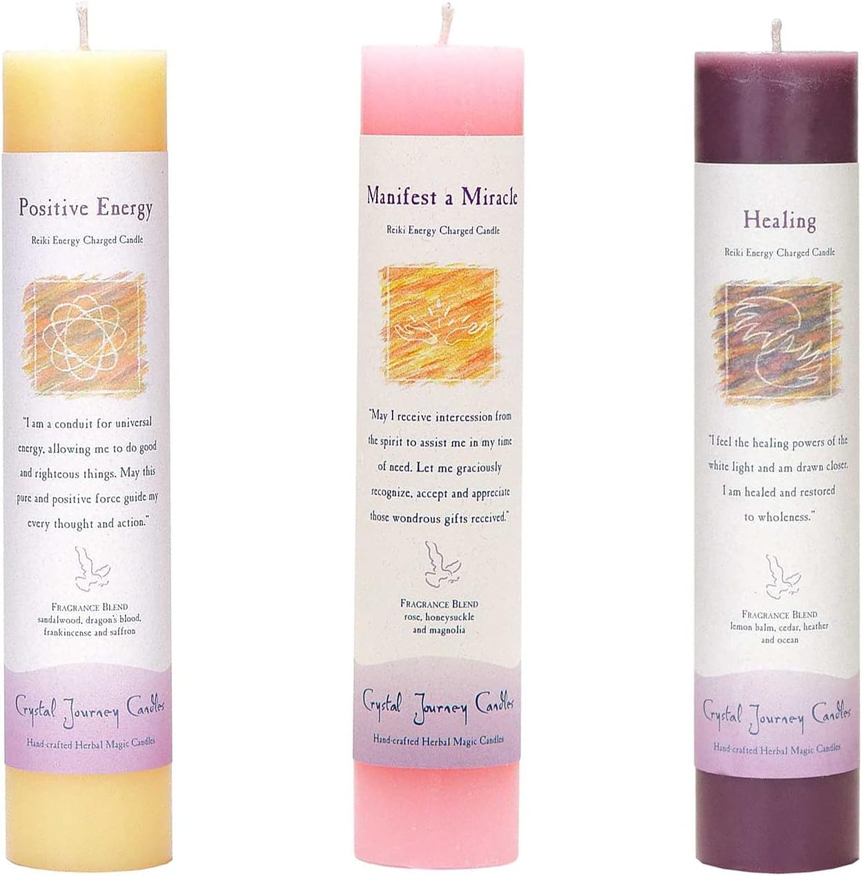 Crystal Journey Reiki Charged Herbal Magic Pillar Candle - Manifestation Bundle (Positive Energy, Manifest a Miracle, Healing) - Handcrafted with Lead-Free Materials Pink
