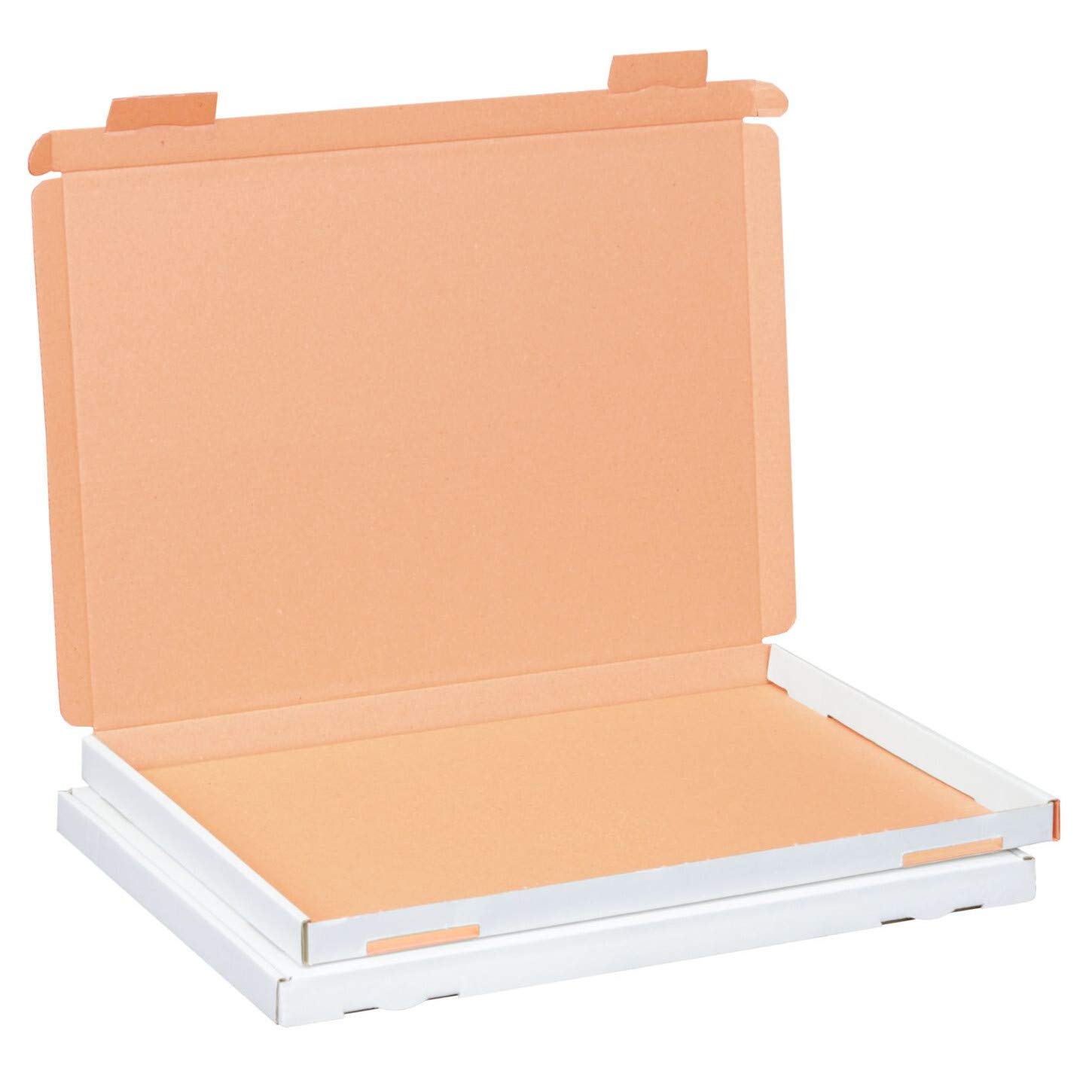 smiley pack 100x Großbriefkartons 350 x 250 x 20 mm weiß DIN A4 B4 stabiler Versandkarton Postkarton Faltschachtel für Warensendung, Büchersendung und Großbrief mit Steckverschluss (100 Stück)
