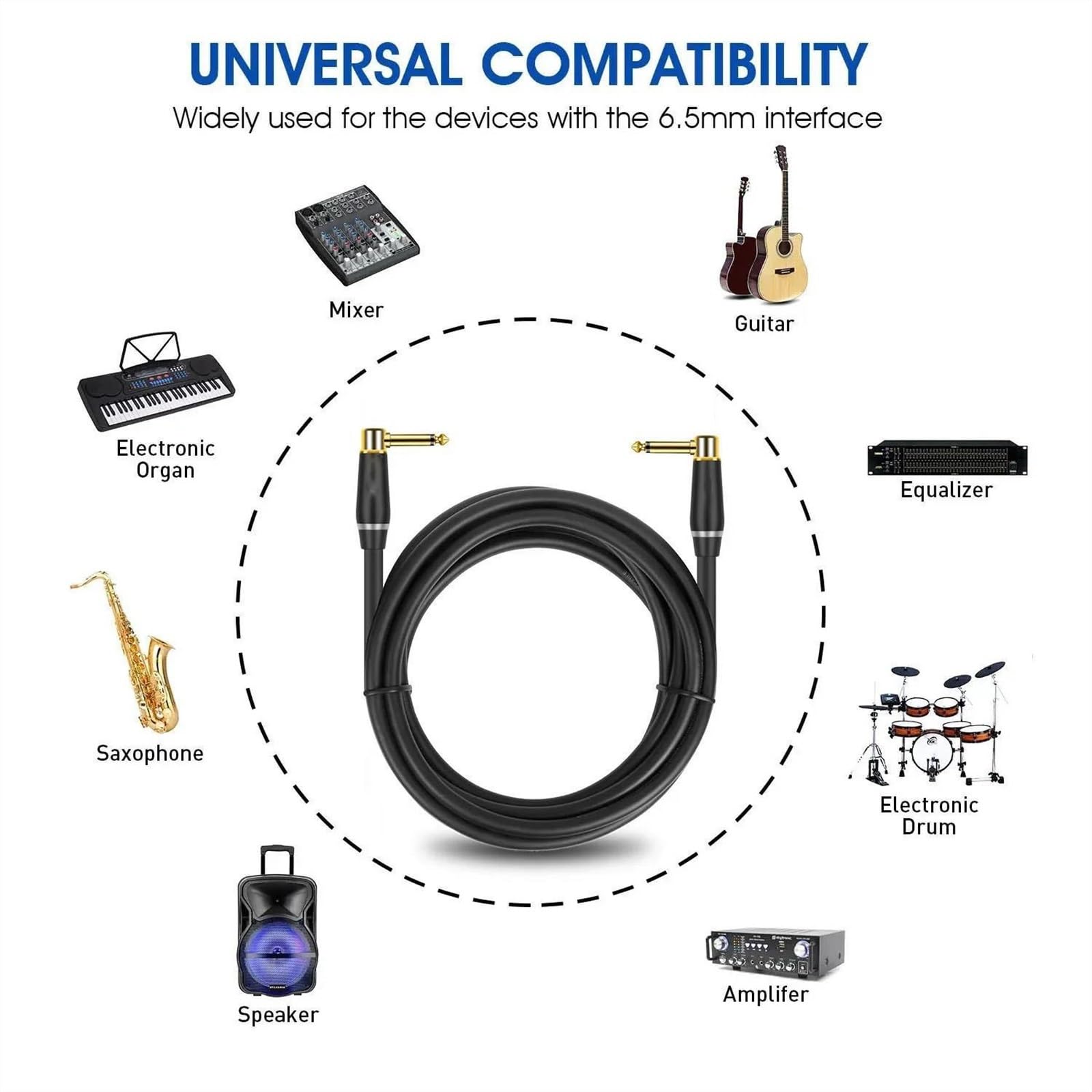TSTS Zusätzliches Audiokabel 6,5 Mm TS-Instrumentenkabel 1/4 Zoll Rechtwinklig Für Rechten Winkel Audiokabel Für E-Gitarre Und Bass Für Keyboard Mixer Verstärker(TS,10m)